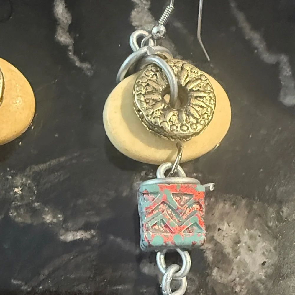 Vintage Bohemian Long Dangle Earrings with Heart Charms - Picture 3 of 5